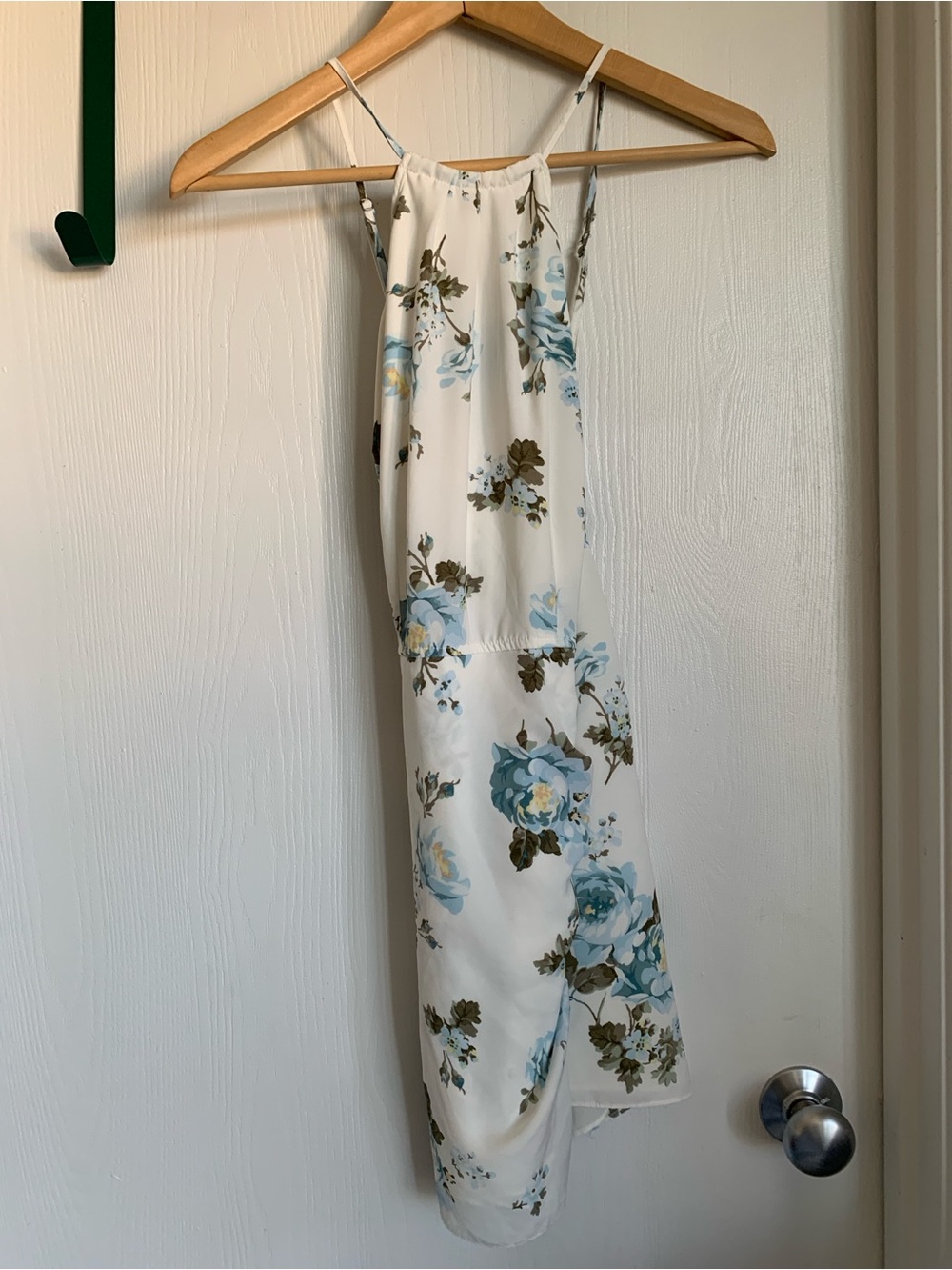 Summer Dress with Blue and Green Floral Accents